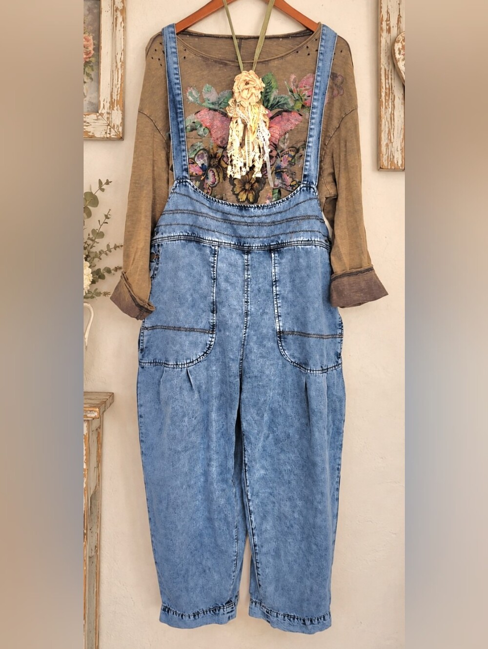 Magnolia Style Free Relaxed Beige Bohemian Long boho Maxi Dress with Pockets S - Picture 14 of 16